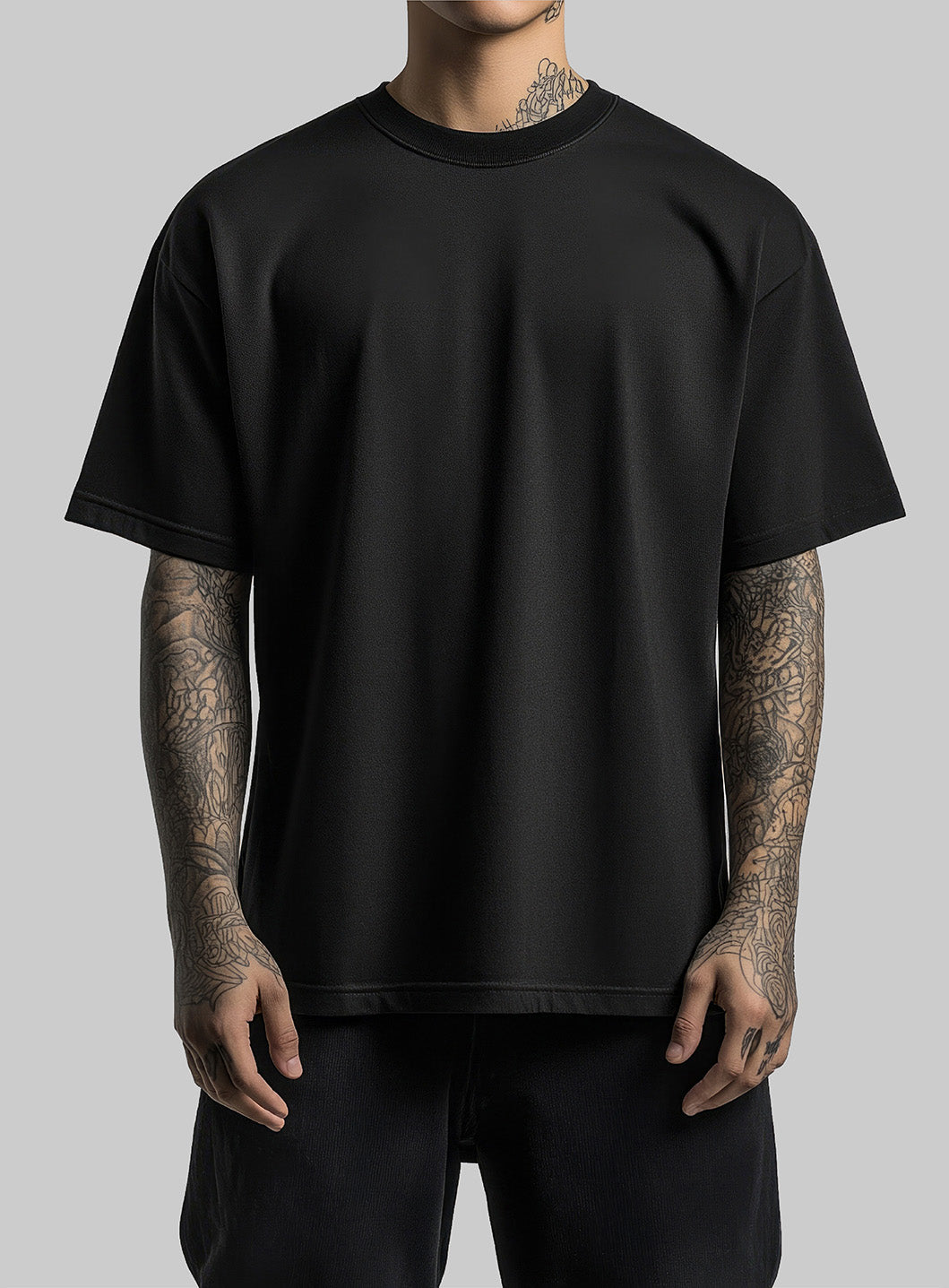 Black Plain Oversized Tee with Logo On The Back